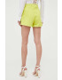 Morgan pantaloni scurti femei culoarea verde neted high waist - Pled.ro