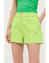 Morgan pantaloni scurti femei culoarea verde neted high waist - Pled.ro