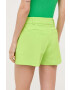 Morgan pantaloni scurti femei culoarea verde neted high waist - Pled.ro