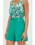 Morgan pantaloni scurti femei culoarea verde neted high waist - Pled.ro