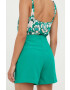 Morgan pantaloni scurti femei culoarea verde neted high waist - Pled.ro