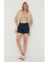 Morgan pantaloni scurti jeans femei culoarea albastru marin neted high waist - Pled.ro