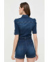 Morgan salopeta jeans culoarea albastru marin cu guler - Pled.ro