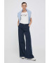 Pepe Jeans pantaloni femei culoarea albastru marin lat high waist - Pled.ro