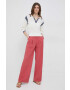 Pepe Jeans pantaloni din amestec de in culoarea rosu lat high waist - Pled.ro