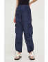 Rains pantaloni 18980 Cargo Pants Wide culoarea albastru marin fason cargo high waist - Pled.ro