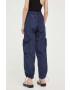 Rains pantaloni 18980 Cargo Pants Wide culoarea albastru marin fason cargo high waist - Pled.ro