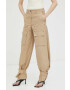 Remain pantaloni femei culoarea bej lat high waist - Pled.ro