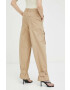 Remain pantaloni femei culoarea bej lat high waist - Pled.ro