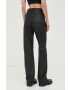 Remain pantaloni de piele femei culoarea negru lat high waist - Pled.ro