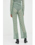 Resume Résumé pantaloni femei culoarea verde lat high waist - Pled.ro