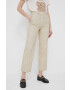 Sisley pantaloni femei culoarea bej drept high waist - Pled.ro