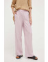 Sisley pantaloni din in culoarea violet lat high waist - Pled.ro