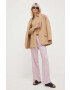 Sisley pantaloni din in culoarea violet lat high waist - Pled.ro