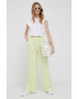 Sisley pantaloni din in culoarea galben lat high waist - Pled.ro