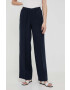 Sisley pantaloni din in culoarea albastru marin lat high waist - Pled.ro