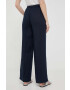 Sisley pantaloni din in culoarea albastru marin lat high waist - Pled.ro