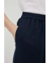 Sisley pantaloni din in culoarea albastru marin lat high waist - Pled.ro