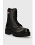 Tommy Jeans bocanci de piele TJW URBAN BOOT TUMBLED LTR WL femei culoarea negru cu toc plat izolat EN0EN02317 - Pled.ro