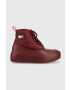 Tommy Jeans botine Fashion Boot femei culoarea bordo cu platforma izolare usoara - Pled.ro