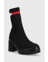 Tommy Jeans botine Water Resistent Knitted Boot femei culoarea negru cu toc drept - Pled.ro