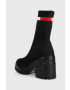 Tommy Jeans botine Water Resistent Knitted Boot femei culoarea negru cu toc drept - Pled.ro