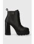 Tommy Jeans cizme de piele TJW HIGH HEEL LACE UP BOOT femei culoarea negru cu toc drept EN0EN02408 - Pled.ro