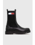 Tommy Jeans ghete chelsea de piele TJW LONG CHELSEA BOOT femei culoarea negru cu toc plat EN0EN02315 - Pled.ro