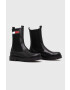 Tommy Jeans ghete chelsea de piele TJW LONG CHELSEA BOOT femei culoarea negru cu toc plat EN0EN02315 - Pled.ro