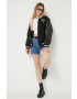 Tommy Jeans jacheta bomber din amestec de lana culoarea negru de tranzitie - Pled.ro