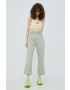 Tommy Jeans pantaloni din amestec de in Betsy femei culoarea verde lat high waist - Pled.ro