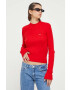 Tommy Jeans pulover de bumbac culoarea rosu light - Pled.ro