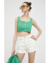 Tommy Jeans top din denim culoarea verde - Pled.ro