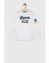 United Colors of Benetton longsleeve din bumbac pentru copii culoarea alb cu imprimeu - Pled.ro