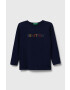 United Colors of Benetton longsleeve din bumbac pentru copii culoarea albastru marin cu imprimeu - Pled.ro