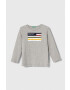 United Colors of Benetton longsleeve din bumbac pentru copii culoarea gri cu imprimeu - Pled.ro