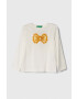 United Colors of Benetton longsleeve din bumbac pentru copii culoarea albastru marin cu imprimeu - Pled.ro