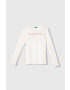 United Colors of Benetton longsleeve din bumbac pentru copii culoarea alb cu imprimeu - Pled.ro