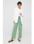 United Colors of Benetton pantaloni femei culoarea verde drept high waist - Pled.ro