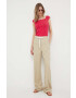 United Colors of Benetton pantaloni femei culoarea bej lat high waist - Pled.ro