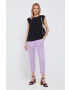 United Colors of Benetton pantaloni din in femei culoarea violet drept high waist - Pled.ro