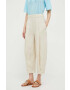 United Colors of Benetton pantaloni din in culoarea bej drept high waist - Pled.ro