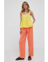 United Colors of Benetton pantaloni din in culoarea portocaliu lat high waist - Pled.ro