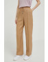 United Colors of Benetton pantaloni din in culoarea bej lat high waist - Pled.ro