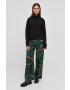 Victoria Beckham Pantaloni femei culoarea verde lat high waist - Pled.ro