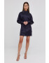 Victoria Beckham Rochie culoarea albastru marin mini oversize - Pled.ro