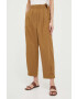 Weekend Max Mara pantaloni de bumbac culoarea bej lat high waist - Pled.ro