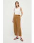 Weekend Max Mara pantaloni de bumbac culoarea bej lat high waist - Pled.ro