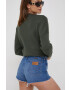 Wrangler pantaloni scurti jeans femei culoarea albastru marin neted high waist - Pled.ro