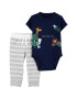 Carter's Set de body si pantaloni - 2 piese cu imprimeu animalute Bleumarin/Gri melange - Pled.ro